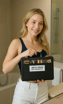 Mayra certified mobile spa therapist setting up full body massage in hotel room Delhi