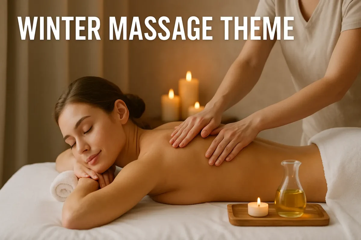 Winter full body massage theme with warm oil therapy and relaxation ambience