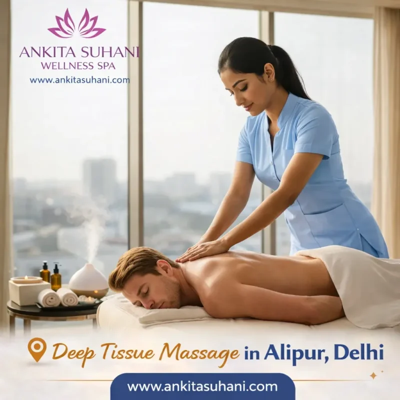 Deep tissue massage by professional therapist at hotel spa in Alipur Delhi